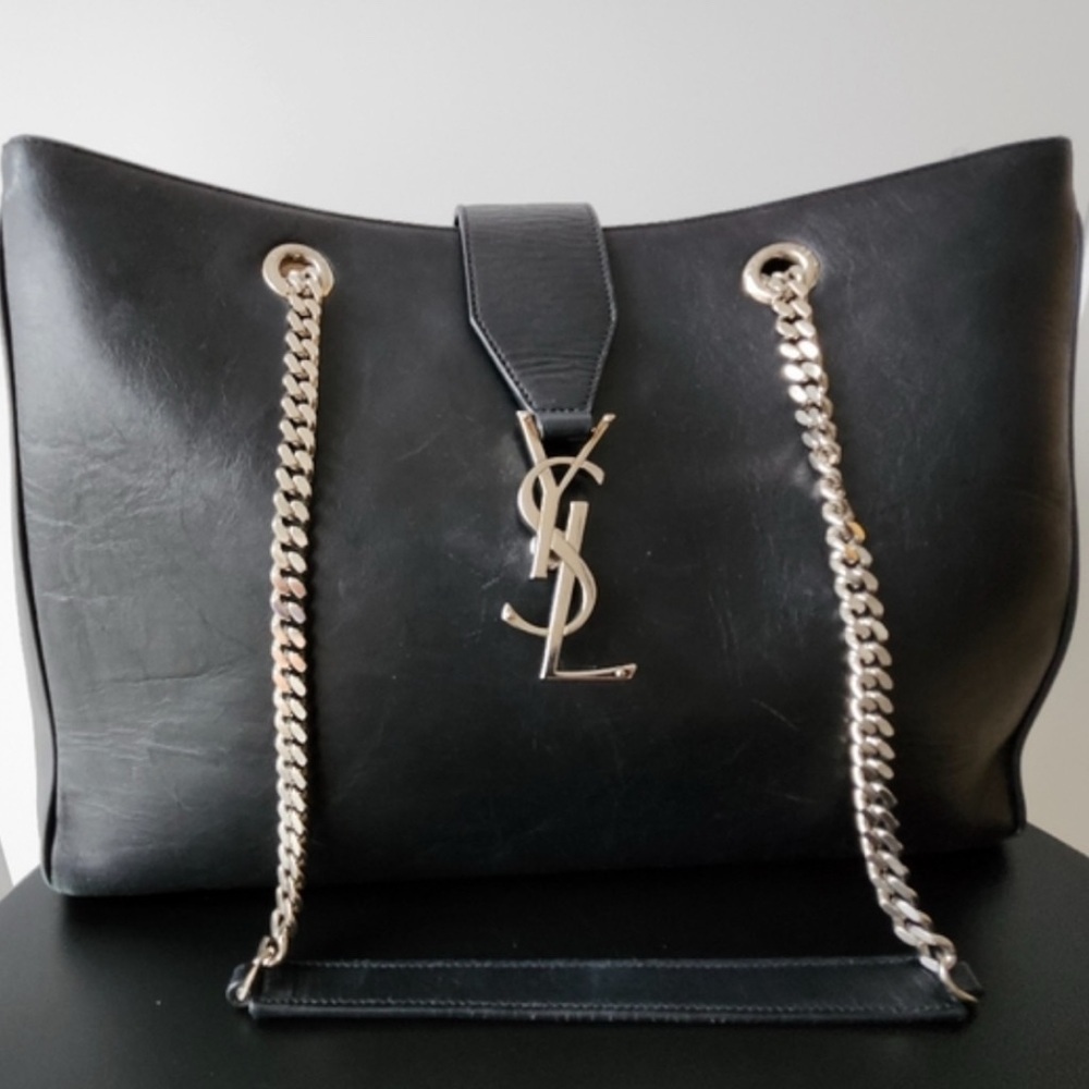 Yves Saint Laurent Black Leather Tote Bag Cassandre